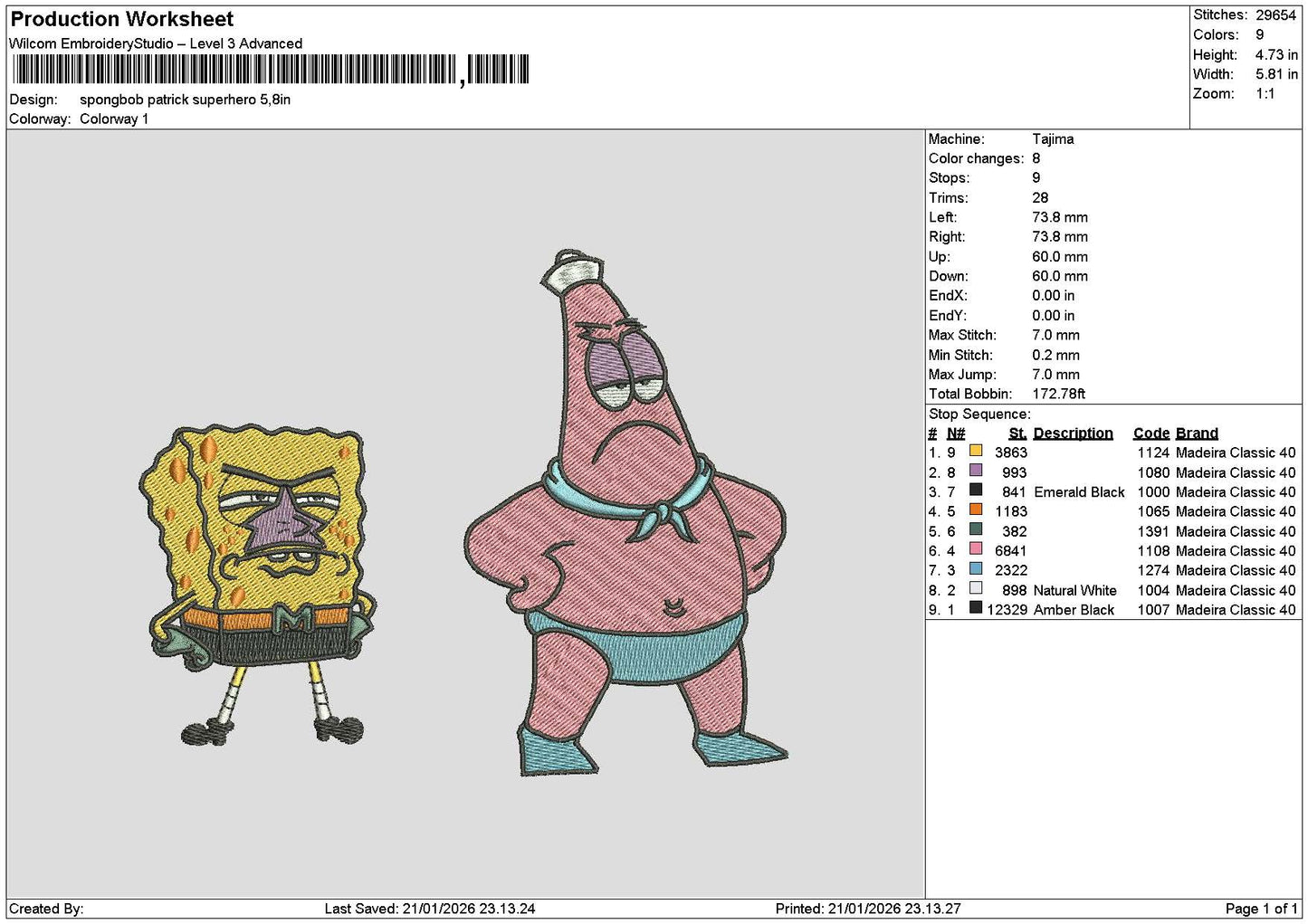 Sponge2101 Hero Embroidery File 6 sizes