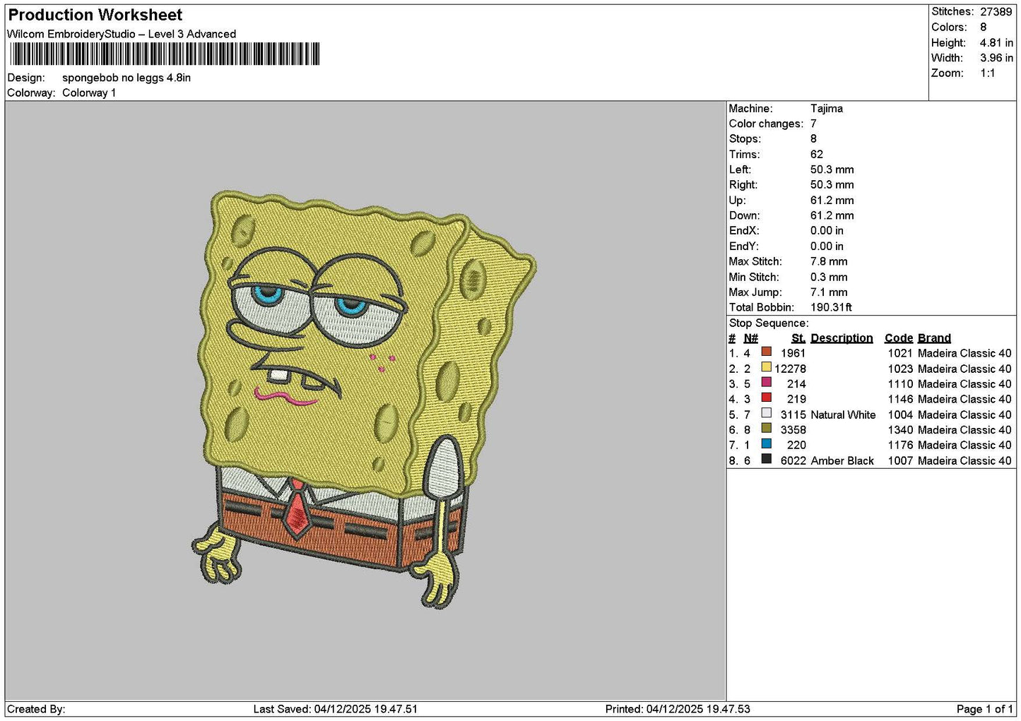 Sponge0412 Embroidery File 6 sizes