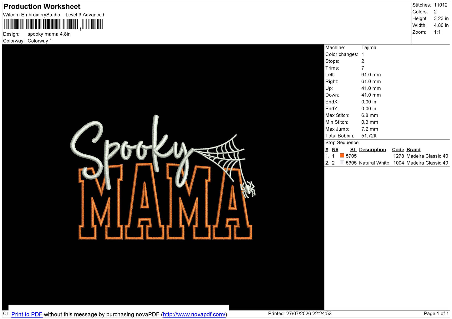 Spooky Mama Embroidery File 6 size