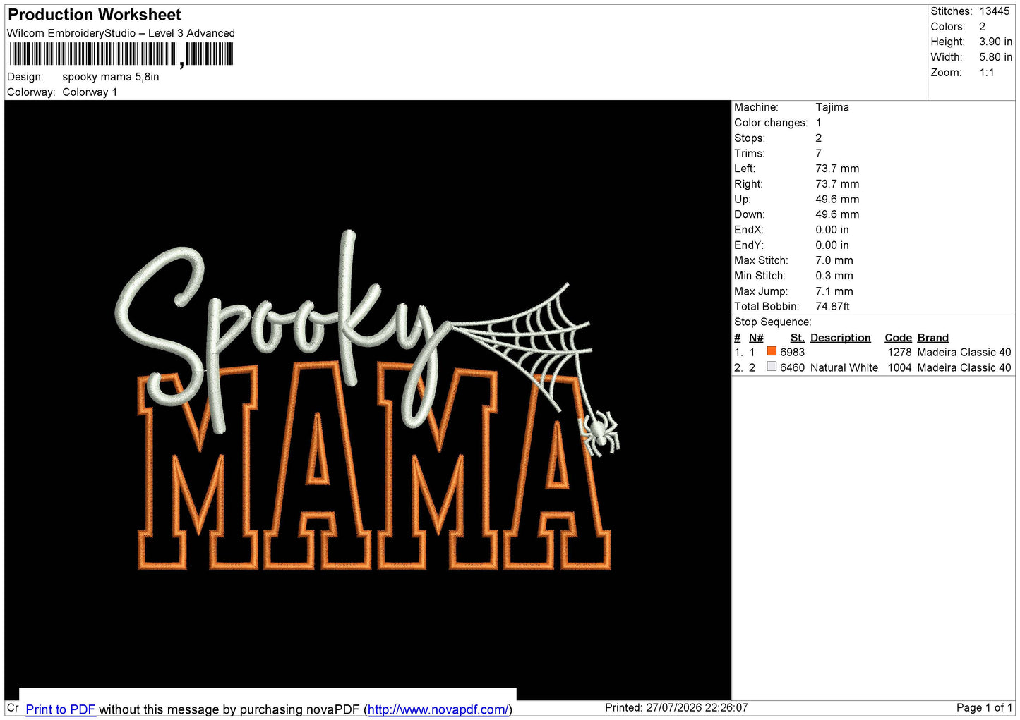 Spooky Mama Embroidery File 6 size