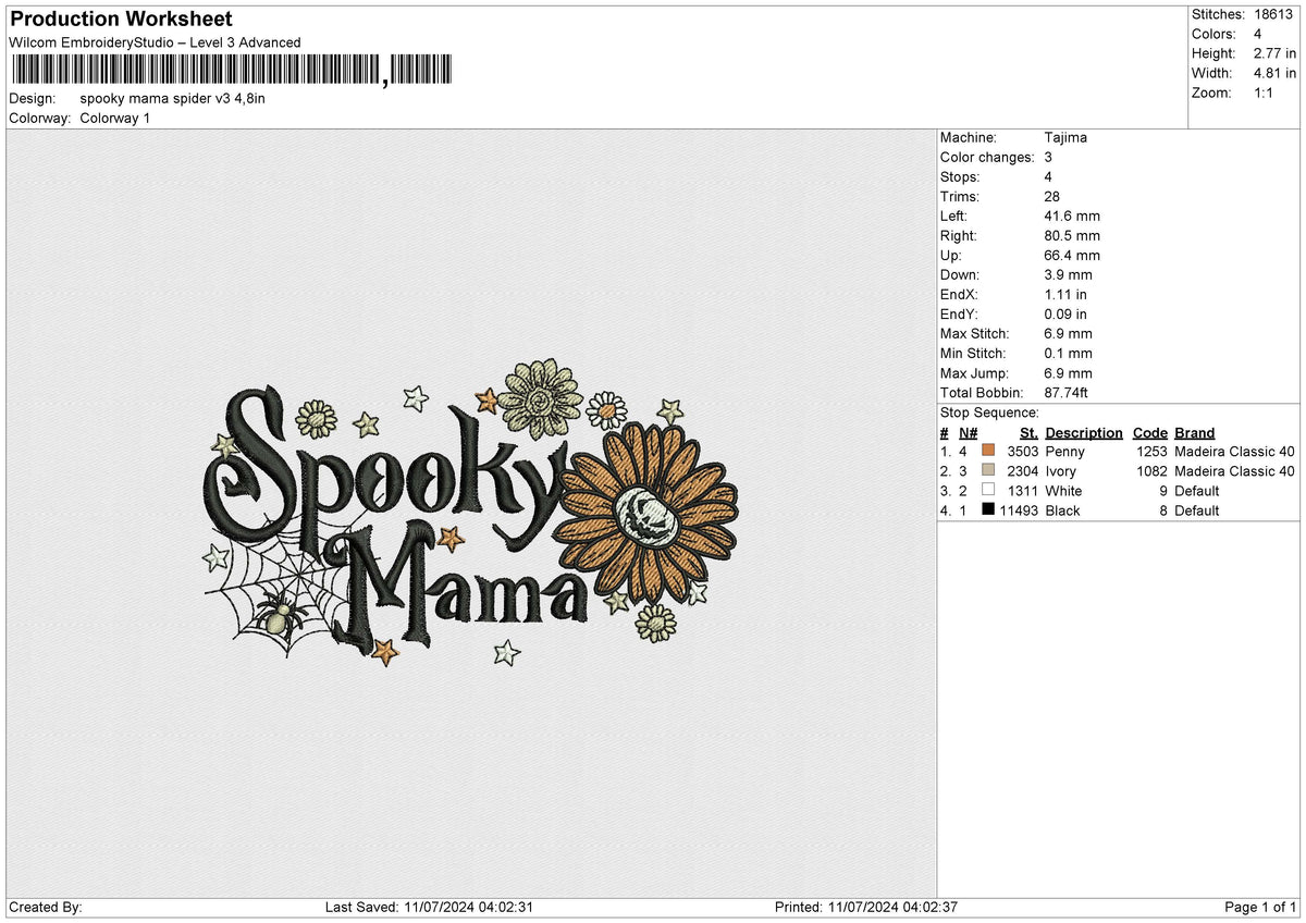Spooky mama spider v3 Embroidery File 6 size