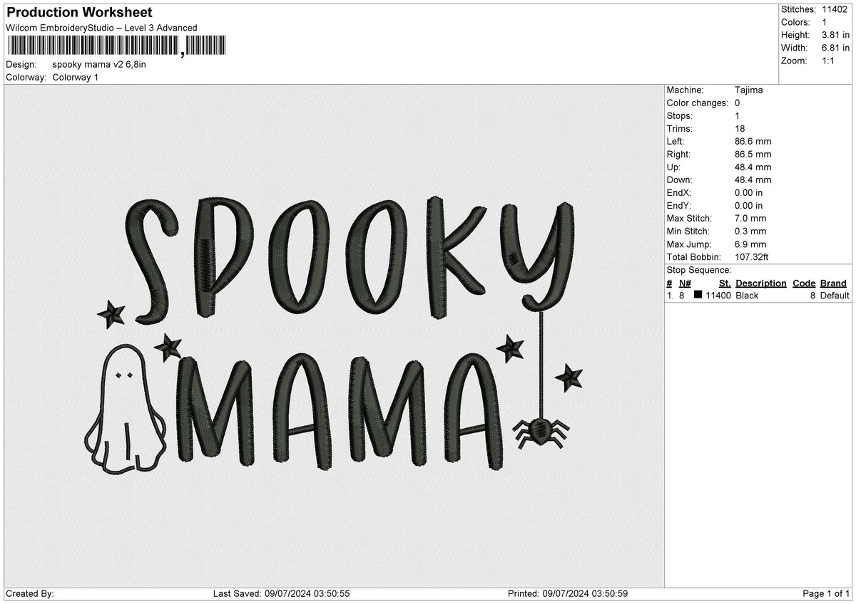 Spooky Mama v2 Embroidery File 6 size