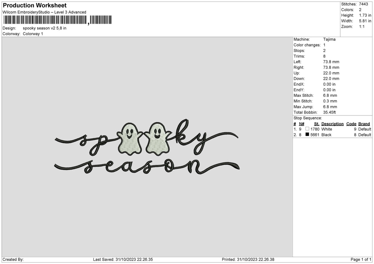 Spooky Sv2 Embroidery File 6 sizes