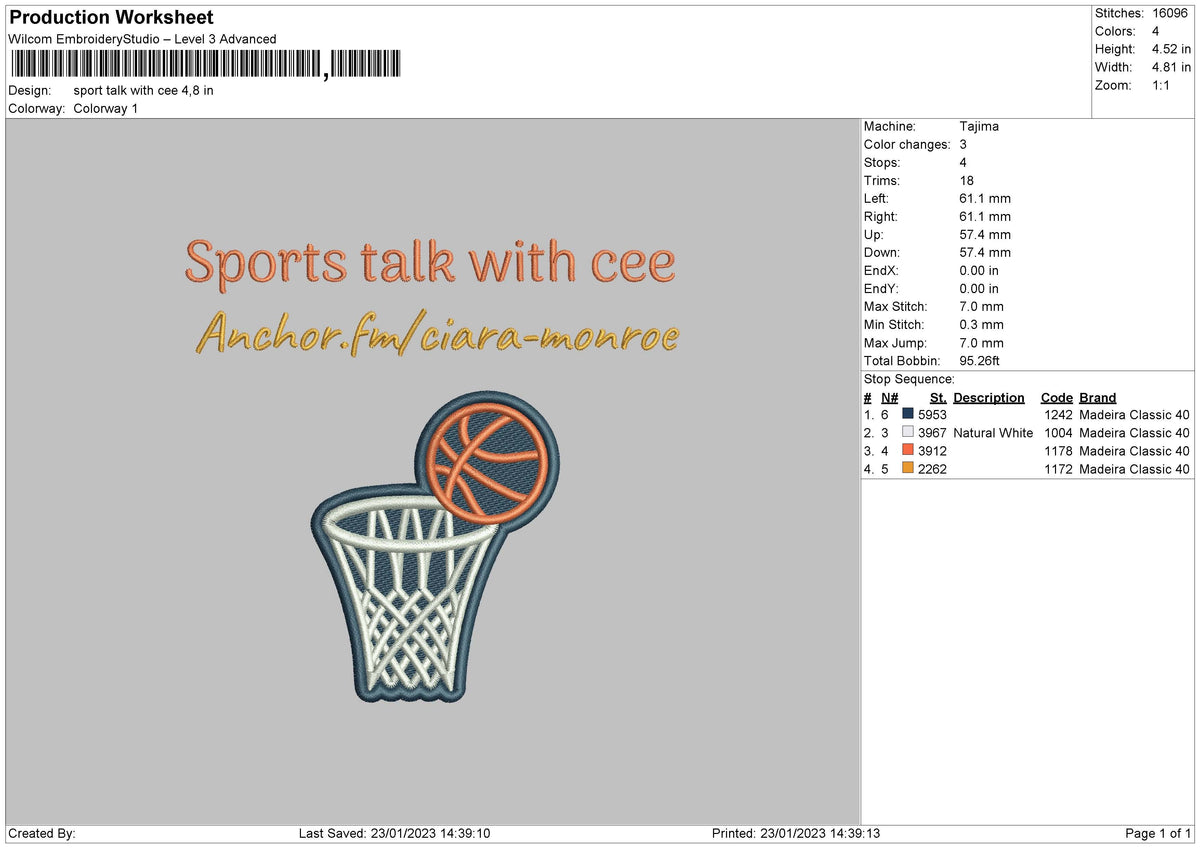 Sport Talk Embroidery File 6 sizes