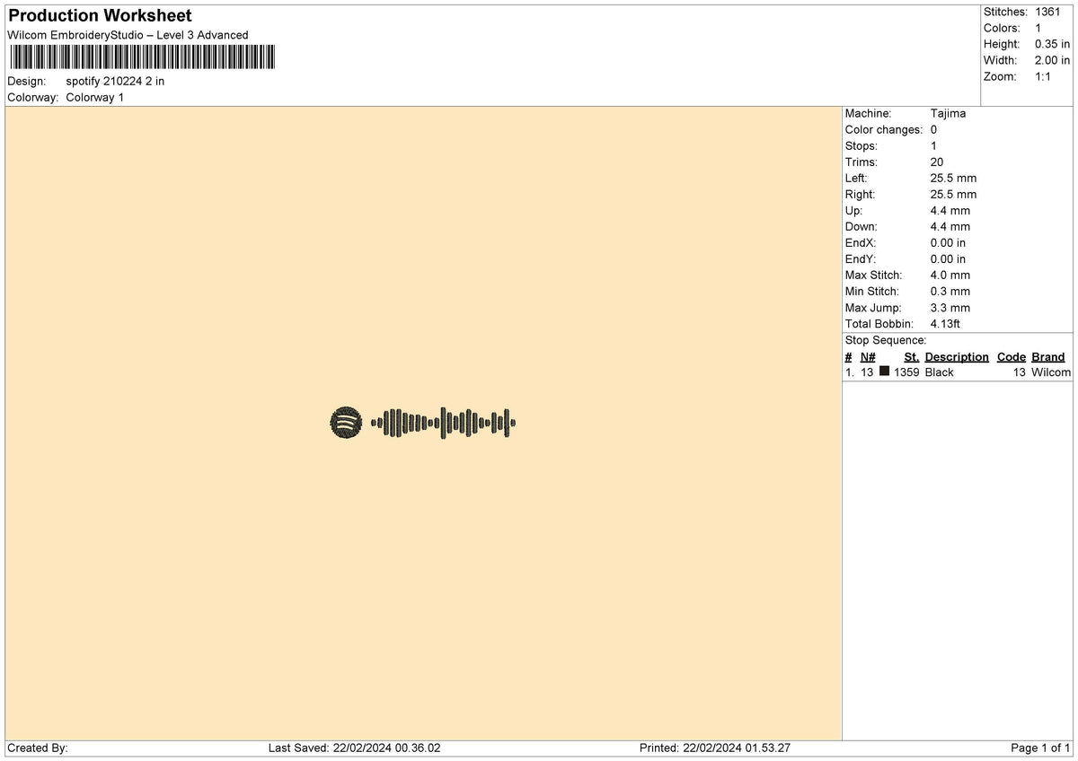 Spotify2102 Embroidery File 6 sizes