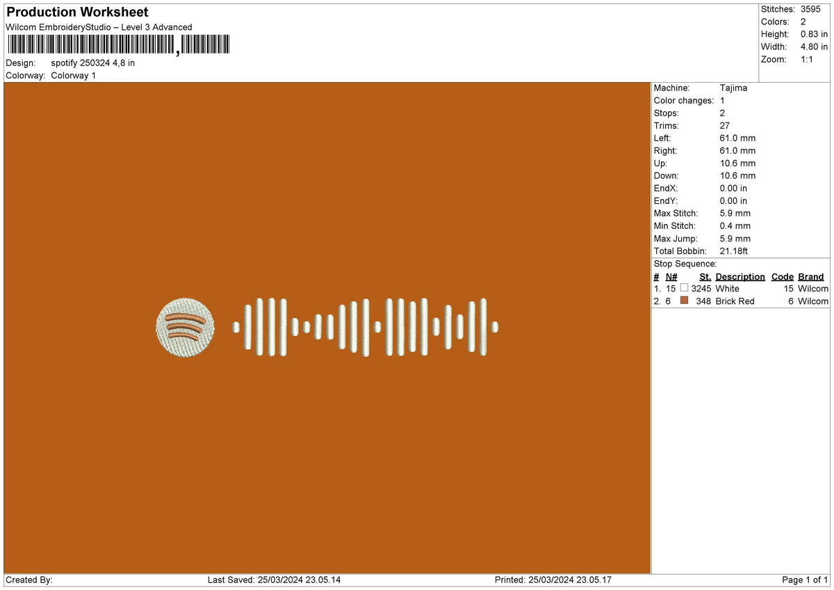 Spotify2503 Embroidery File 6 sizes