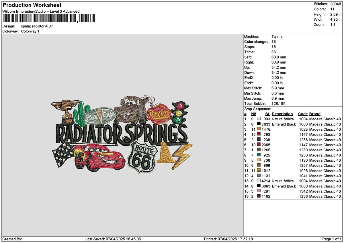 Cars 0704 Embroidery File 6 sizes