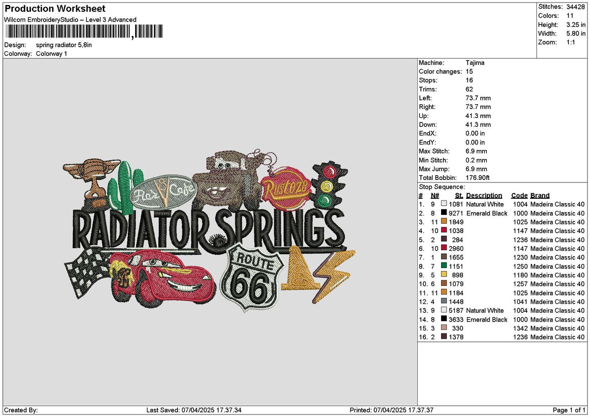 Cars 0704 Embroidery File 6 sizes