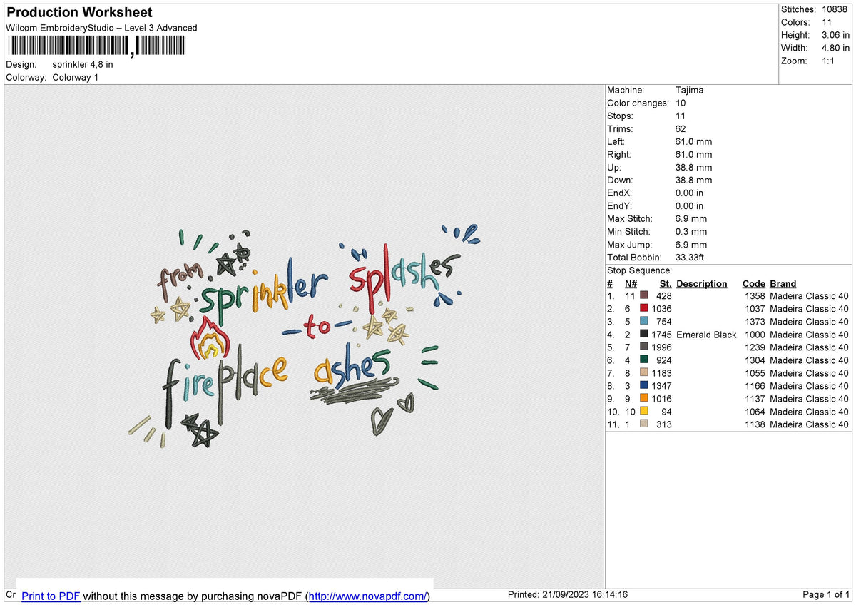 Sprinkler Embroidery File 6 size