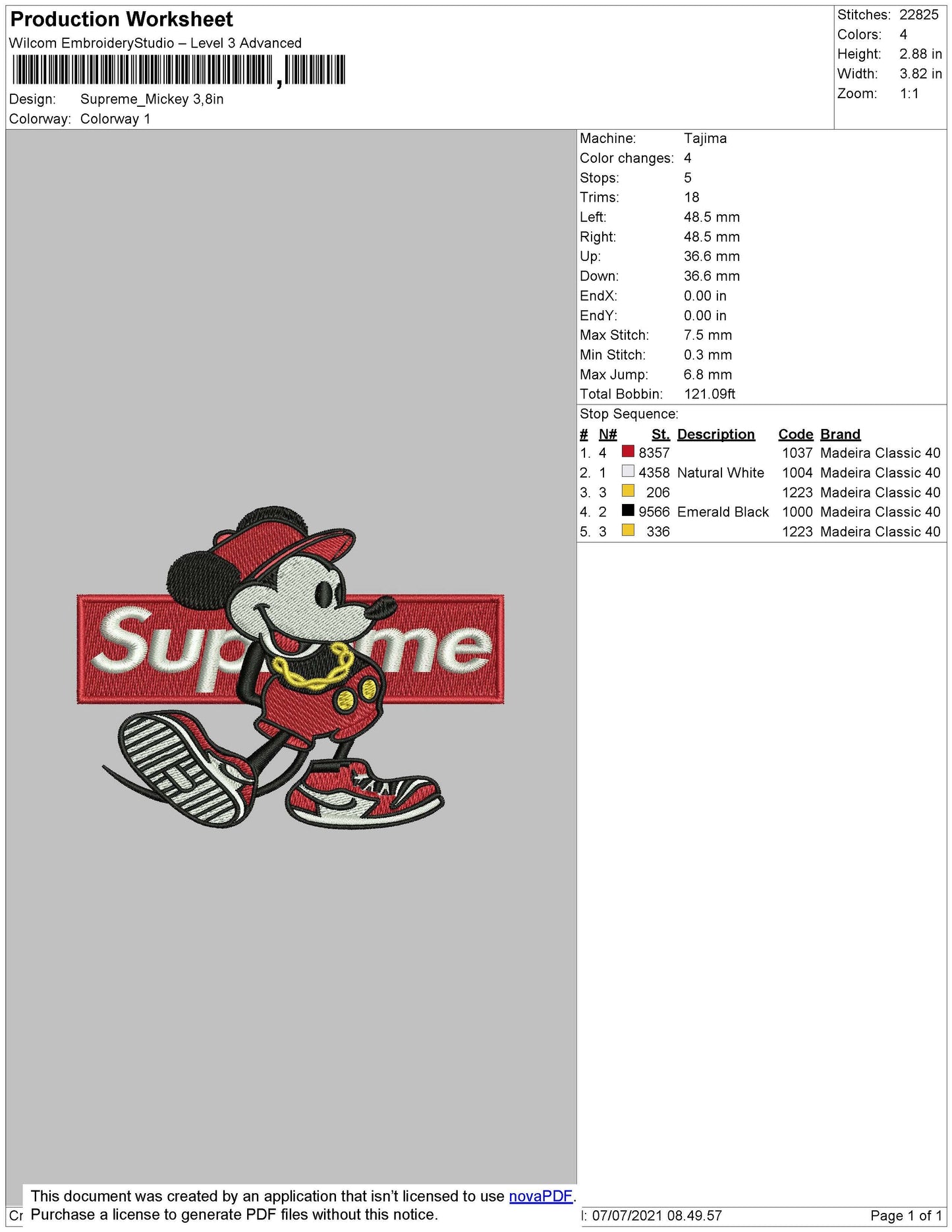 Supreme Mickey Embroidery