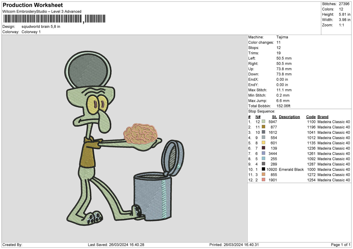 Squid Brain Embroidery File 6 sizes