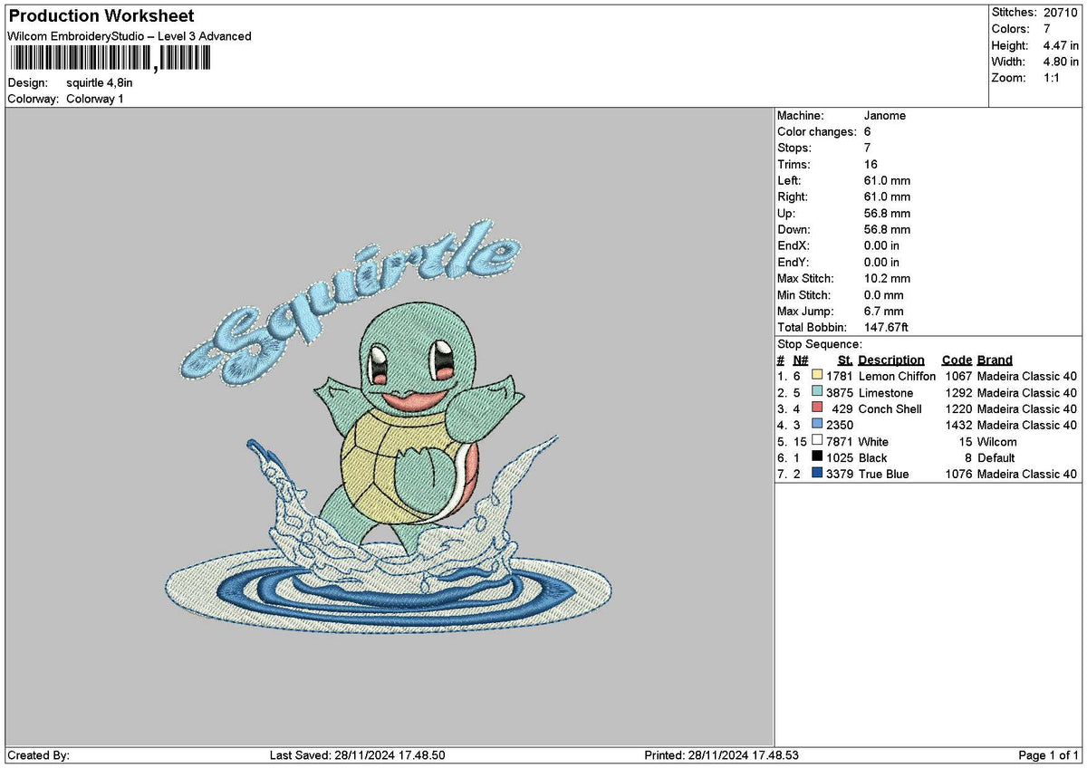 Squirtle01 Embroidery File 6 sizes