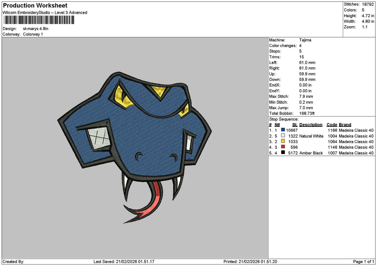 Snake Head 2102 Embroidery File 6 sizes