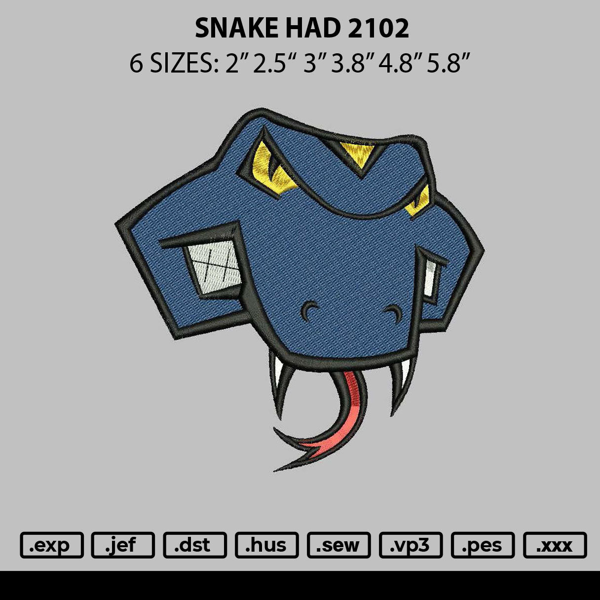 Snake Head 2102 Embroidery File 6 sizes