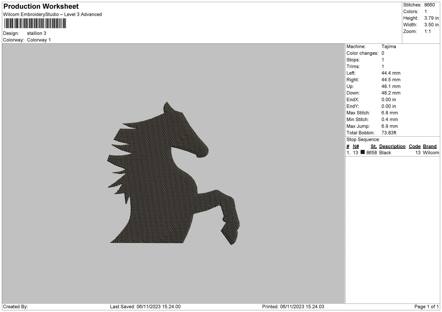 Stallion Embroidery File 6 sizes