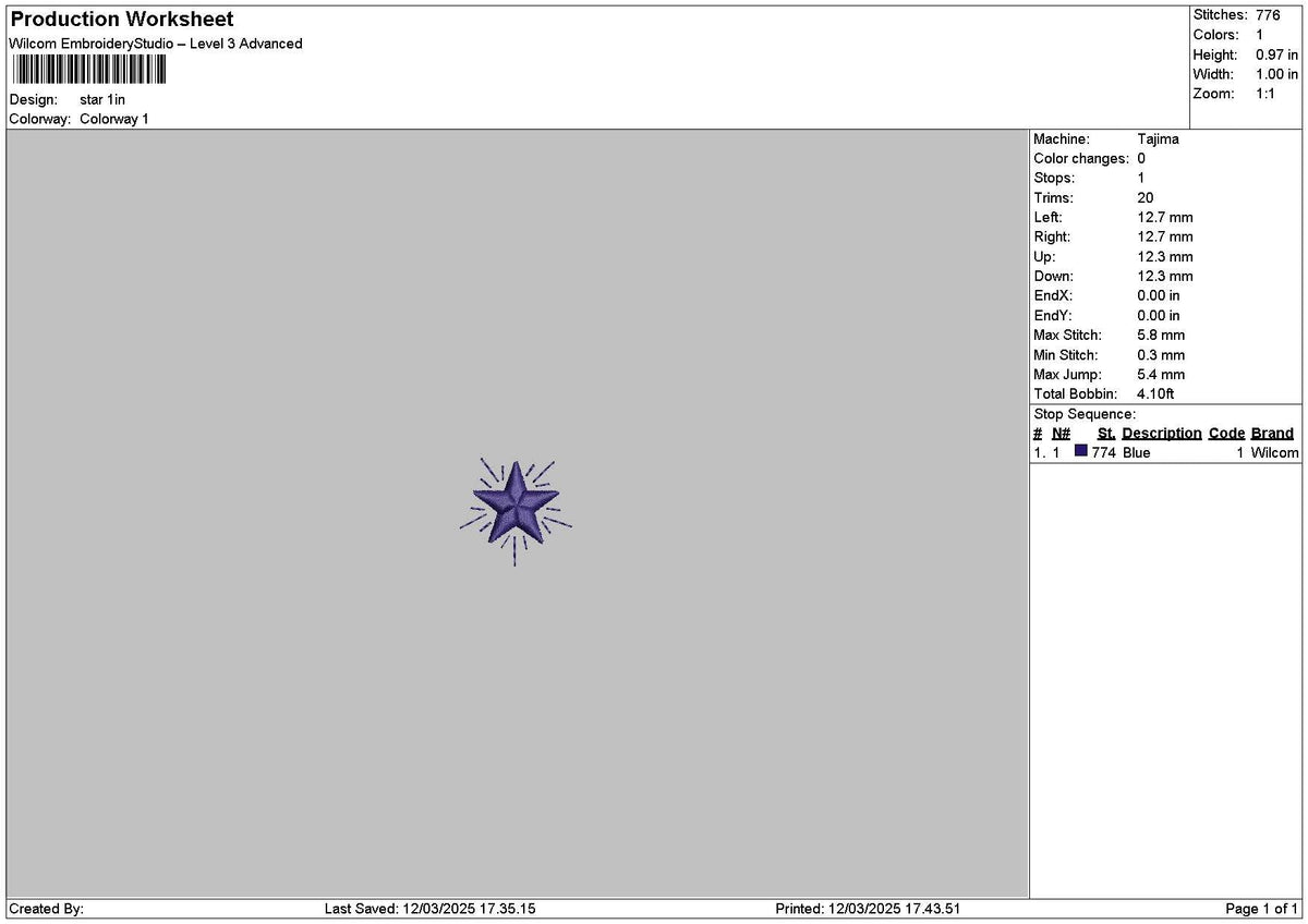 Star 1203 Embroidery File 6 sizes