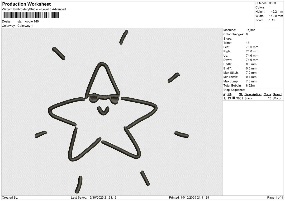 Star hoodie Embroidery File 4 size