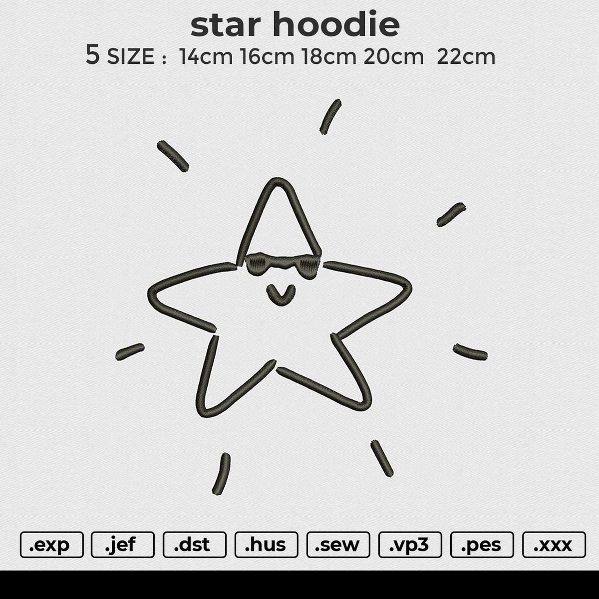 Star hoodie Embroidery File 4 size
