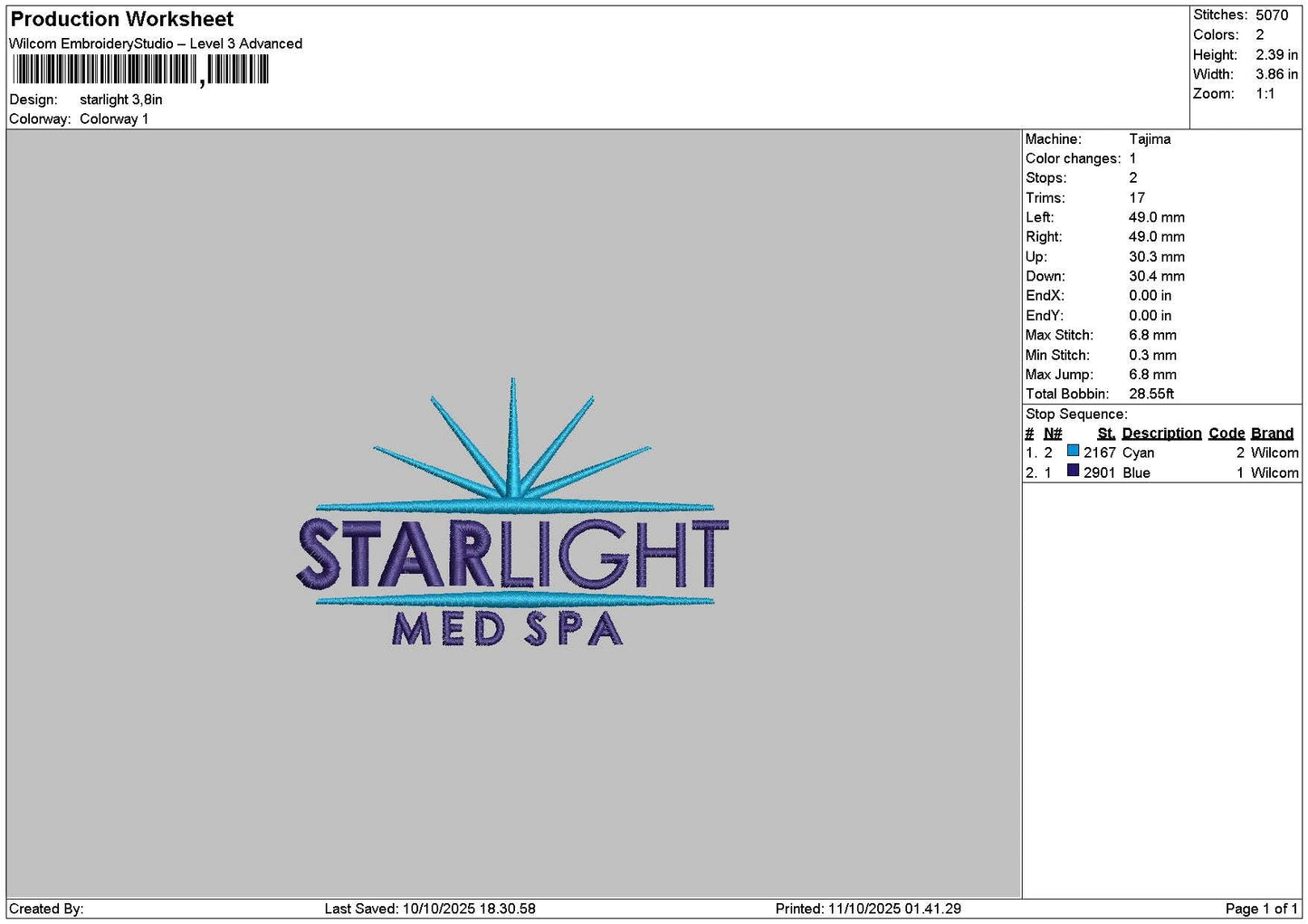 Starlighttext Embroidery File 6 sizes