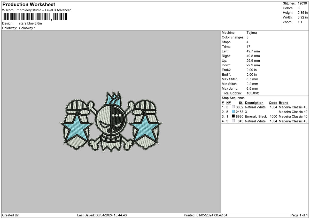 Stras Blue Embroidery File 6 sizes