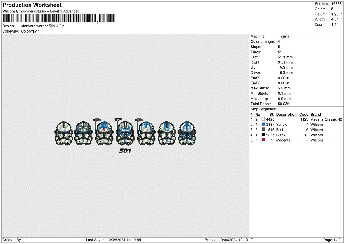 Starwars Warrior 501 Embroidery File 6 sizes
