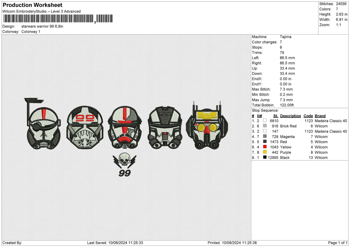 Starwars Warrior 99 Embroidery File 6 sizes