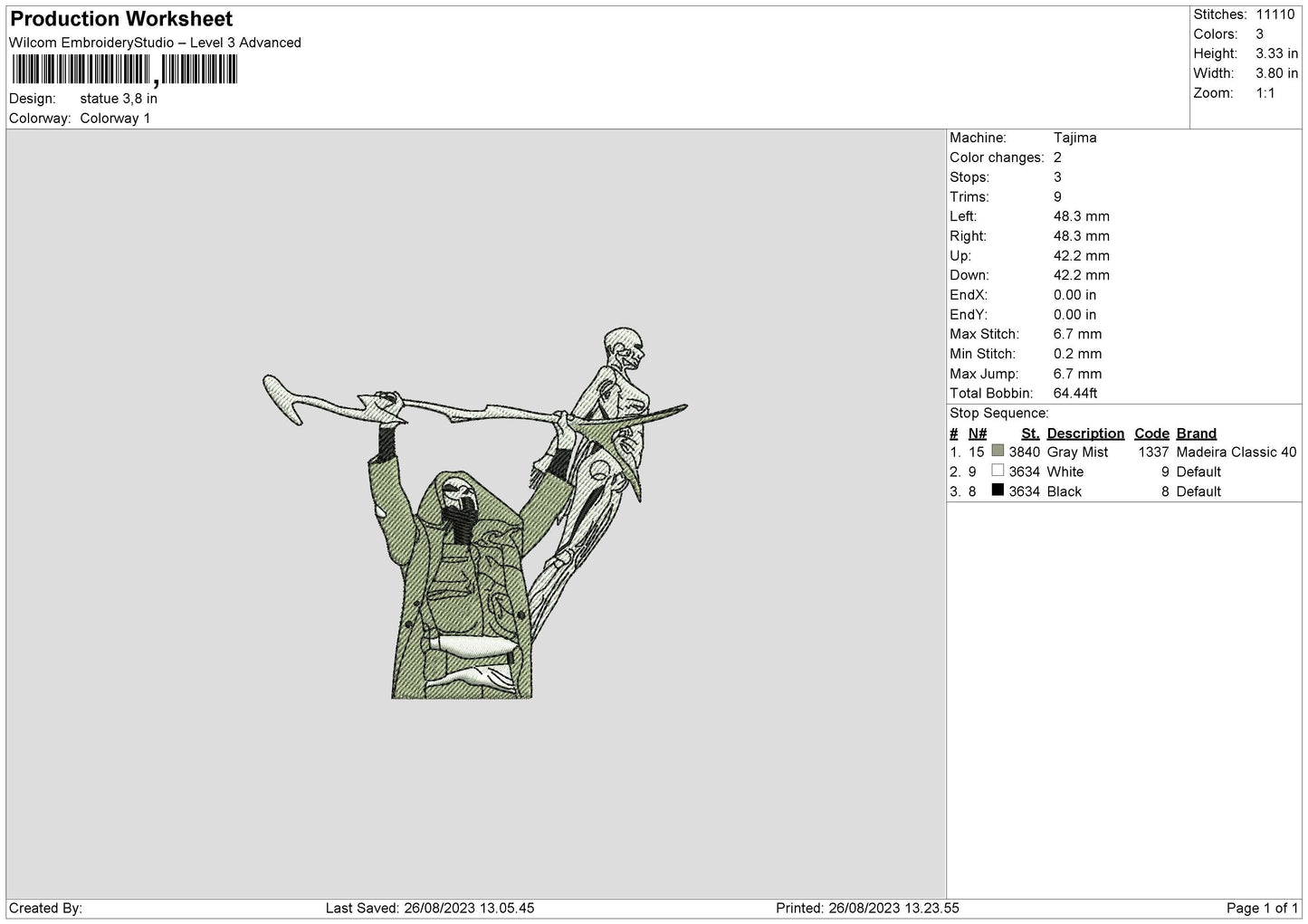 Statue Embroidery File 6 sizes