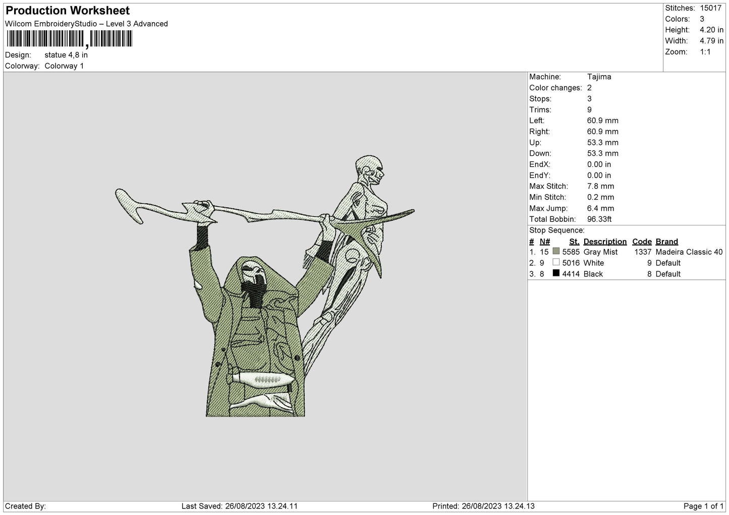 Statue Embroidery File 6 sizes