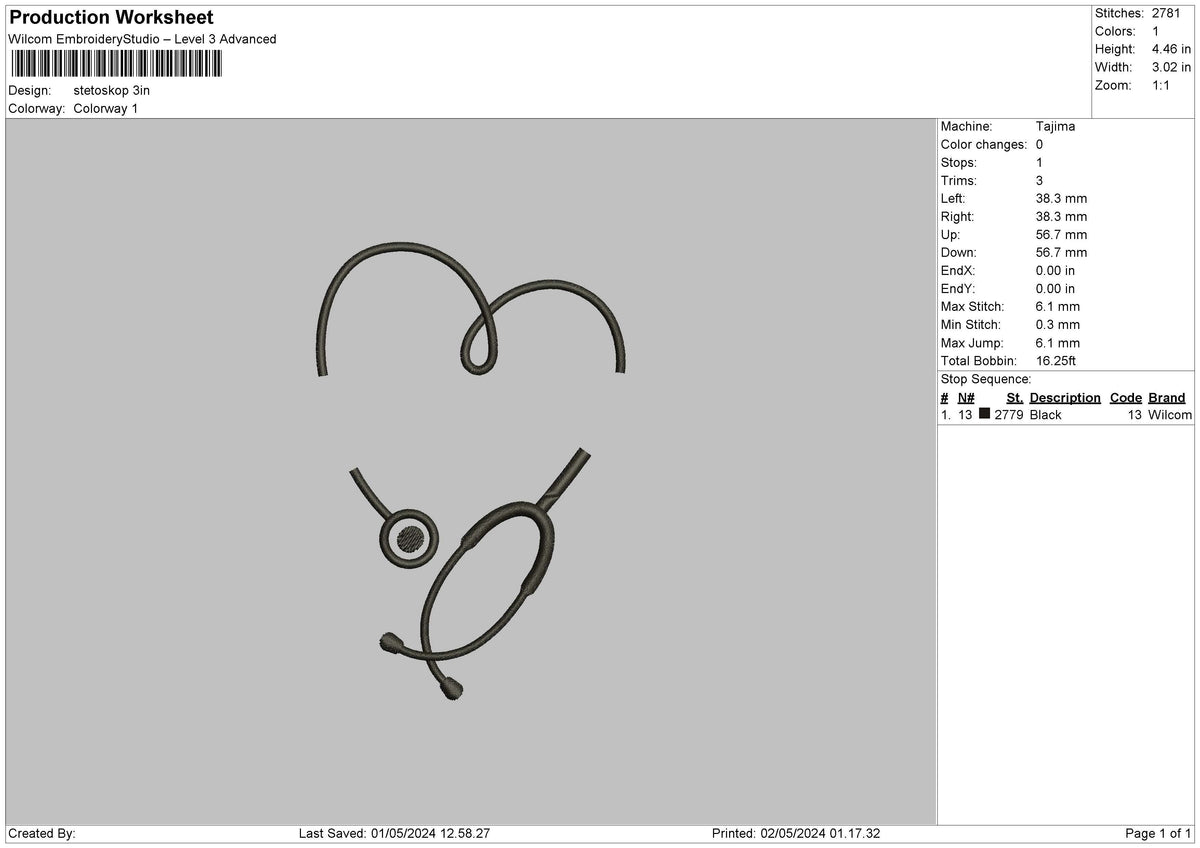 Stetoskop0205 Embroidery File 6 sizes