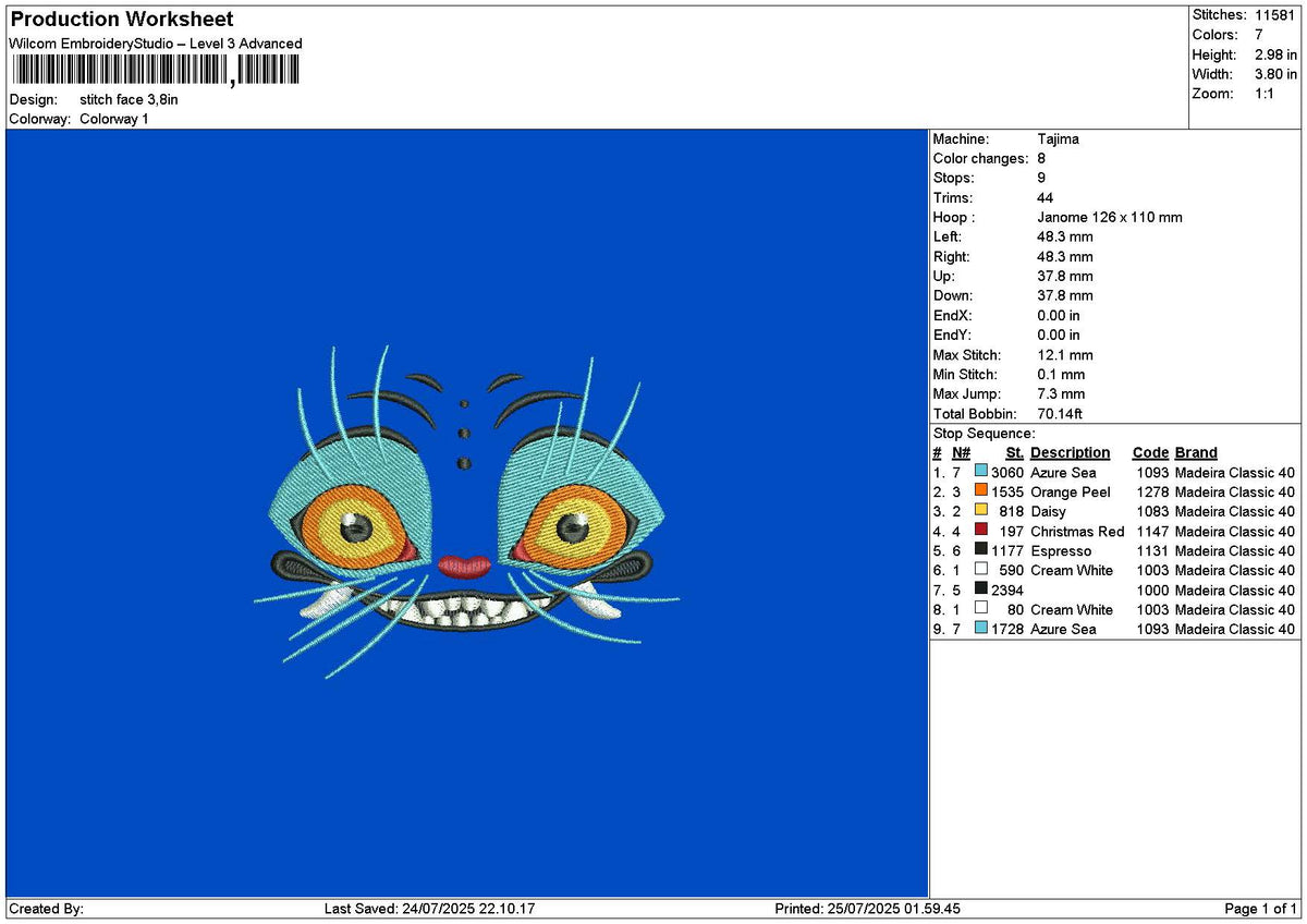 Stitch Face 2507 Embroidery File 6 sizes
