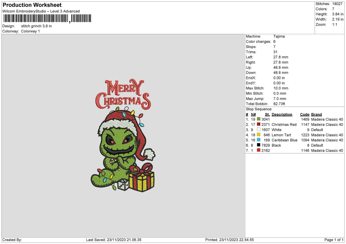Grinch Xmas 03 Embroidery File 6 sizes