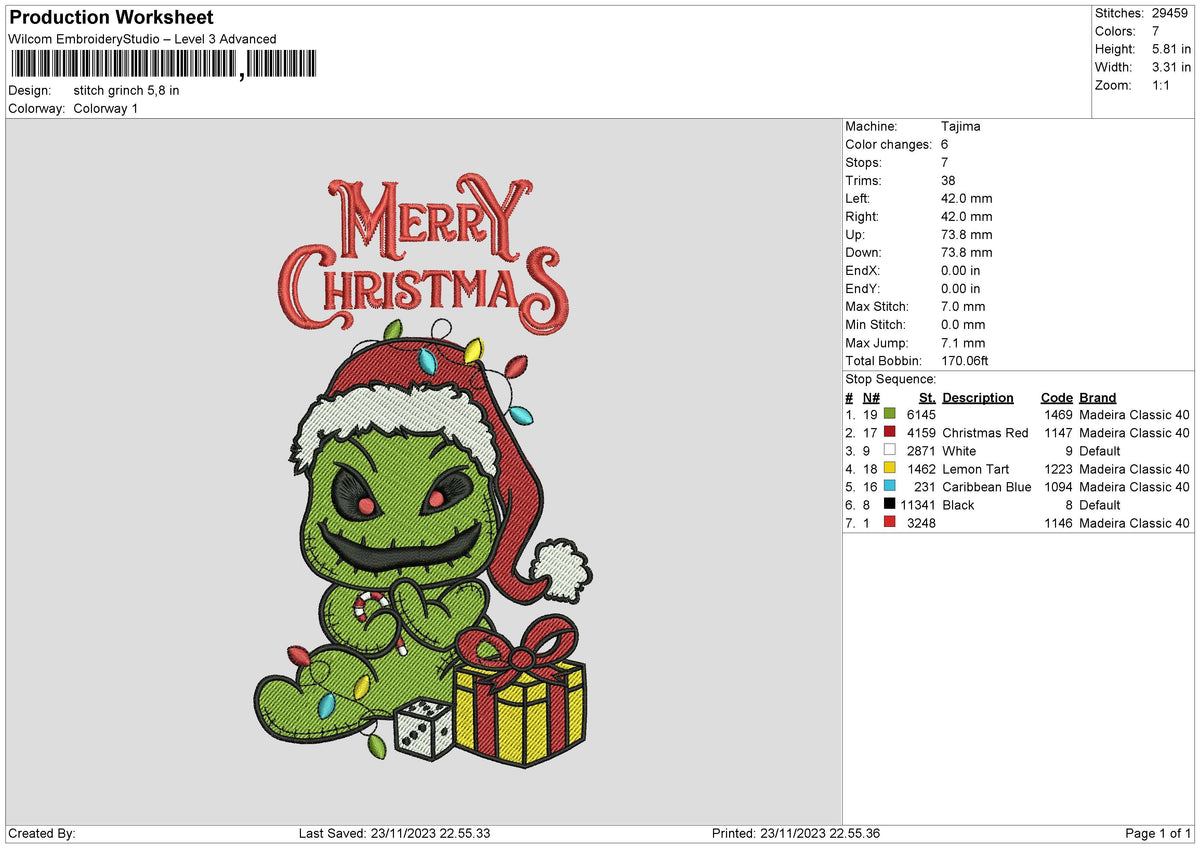 Grinch Xmas 03 Embroidery File 6 sizes