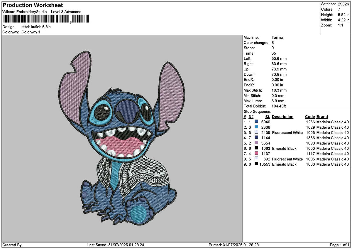 Stitch Kufieh Embroidery File 6 sizes