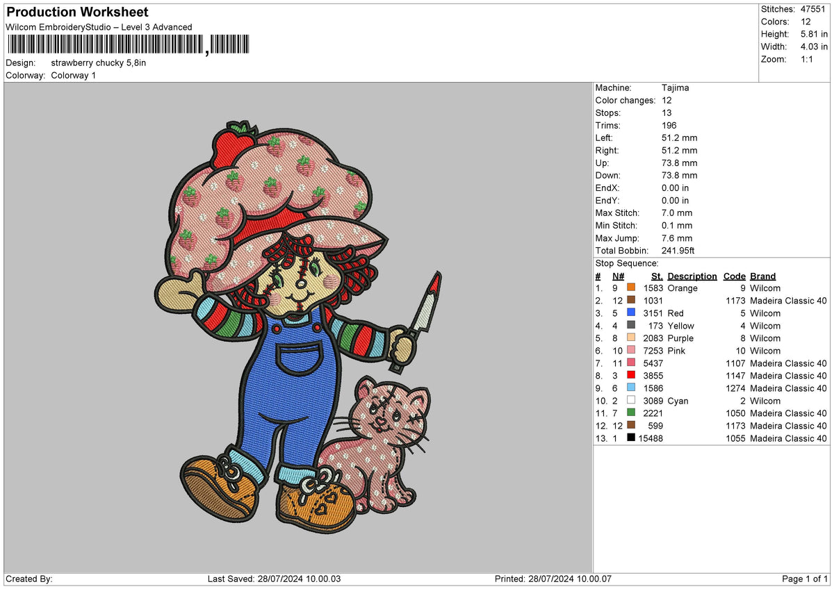Strawberry Spooky Embroidery File 6 size