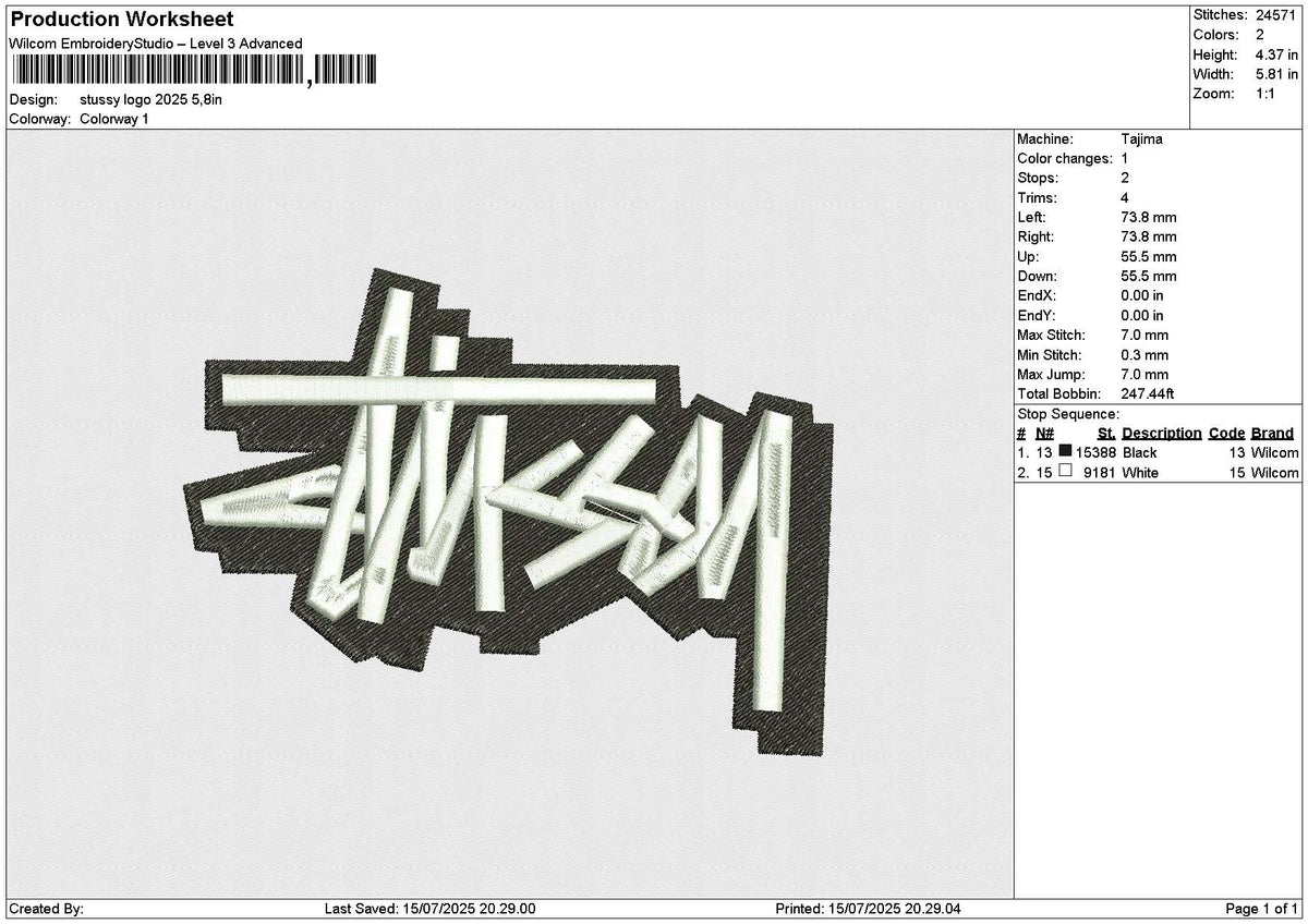 Stussy logo 2025 Embroidery File 6 size