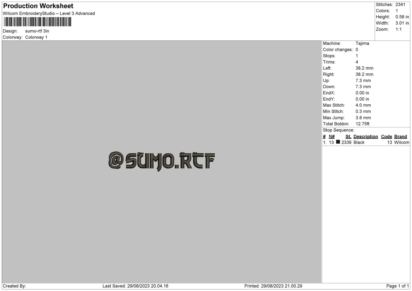 Sumo Rtf Embroidery File 6 sizes
