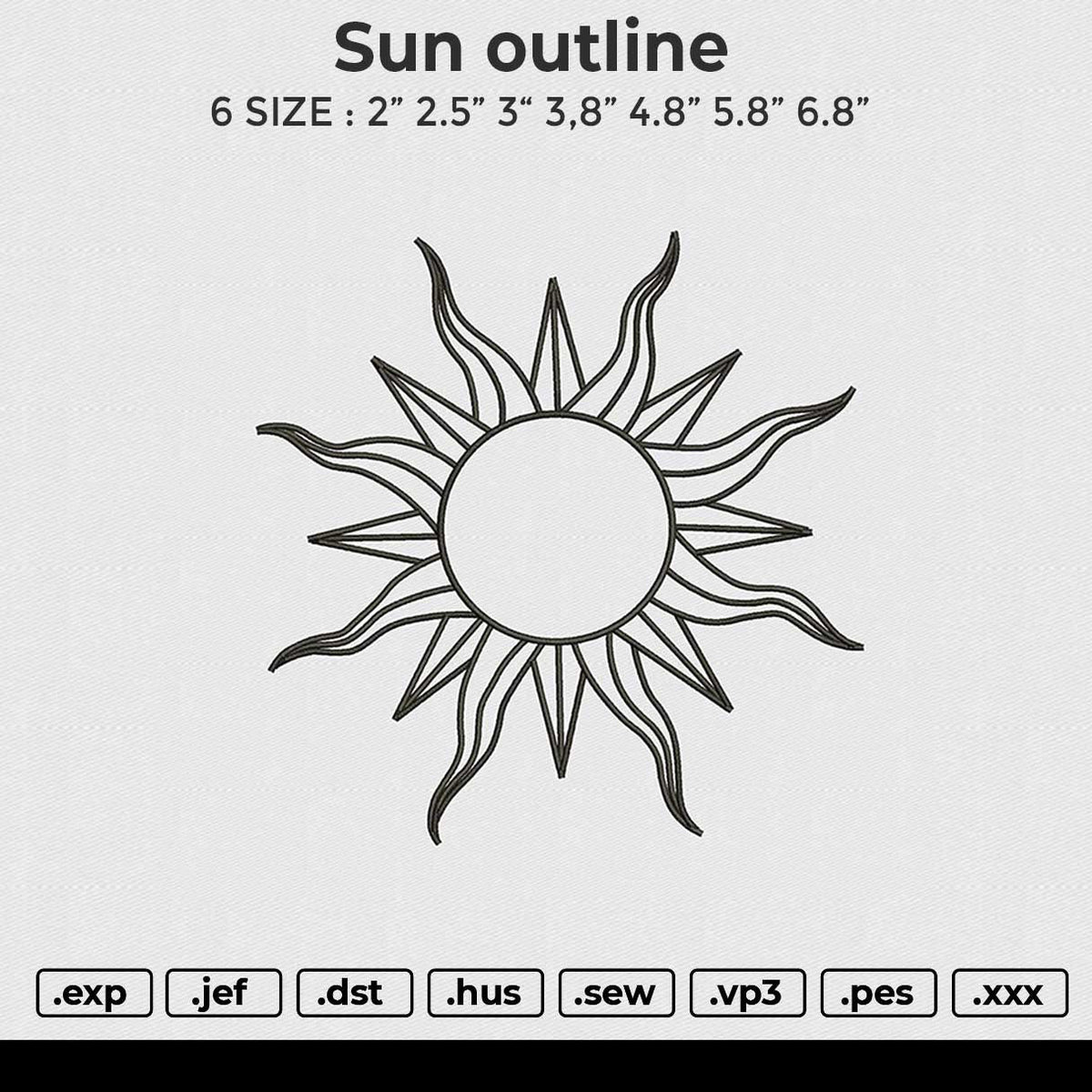 Sun Outline Embroidery File 6 size