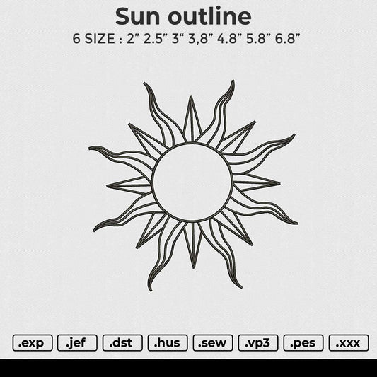Sun Outline Embroidery File 6 size