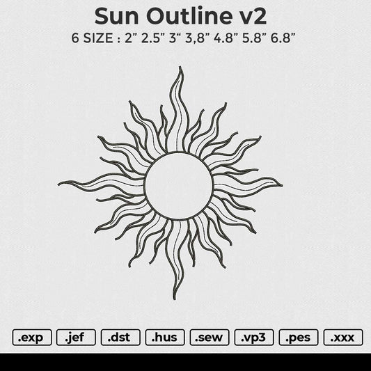 Sun Outline v2 Embroidery File 6 size