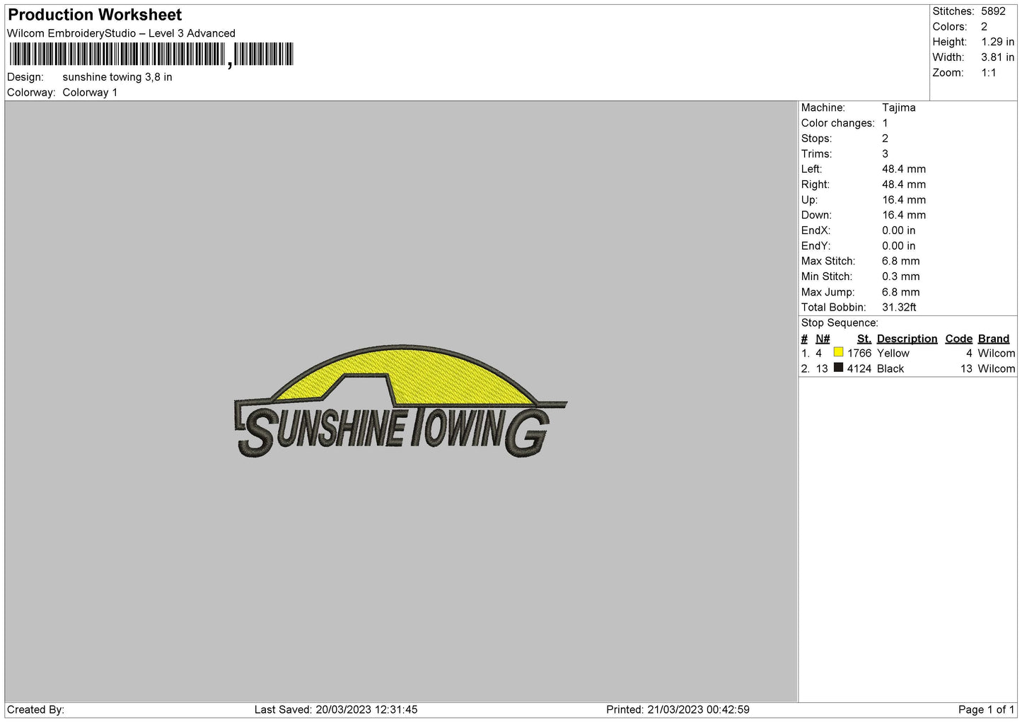 Sunshine T Embroidery File 6 sizes