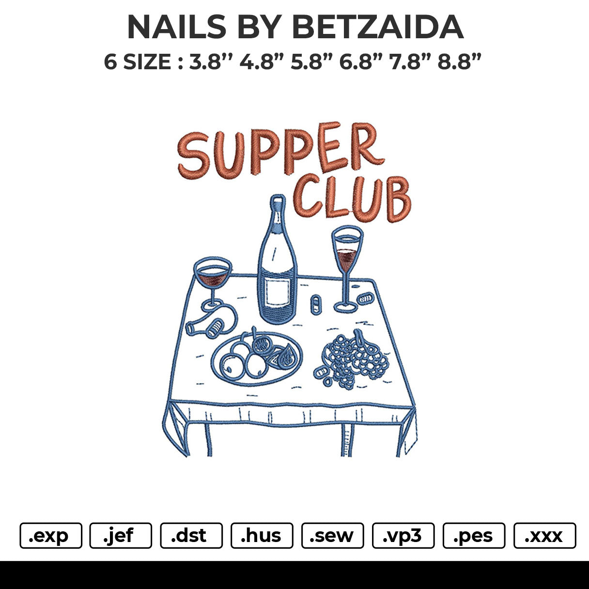 Super club Embroidery Machine Design File 6 sizes