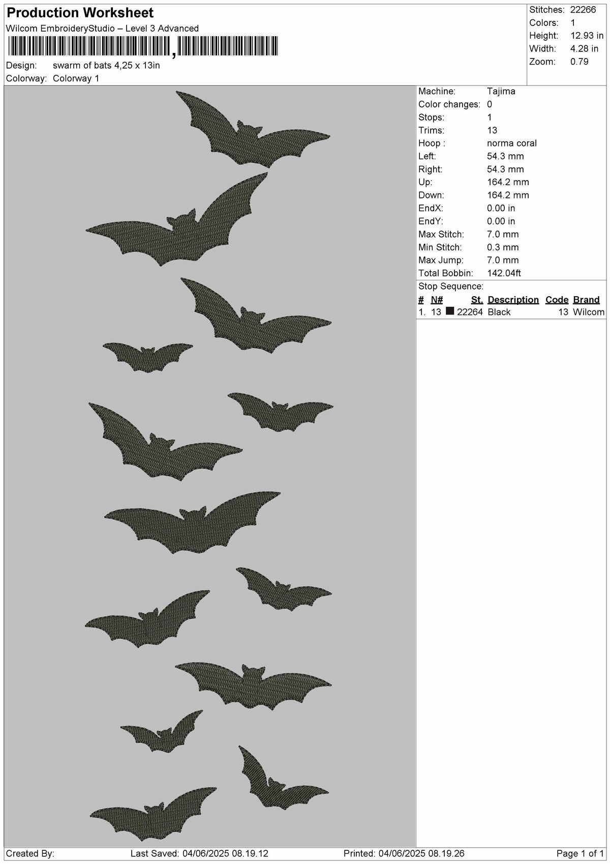 Swarm of bats Embroidery File