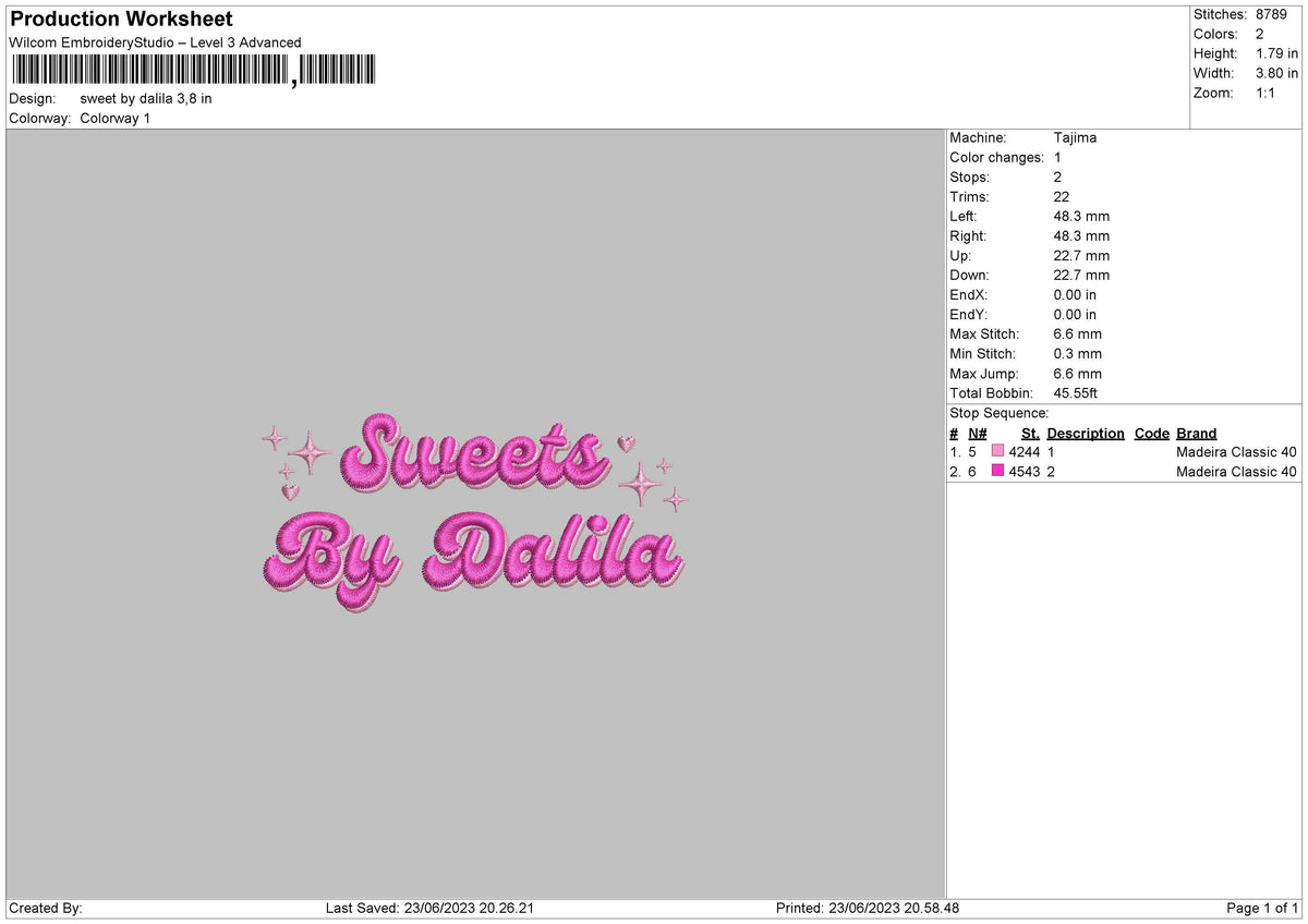 Sweet By Dalila Embroidery File 6 sizes