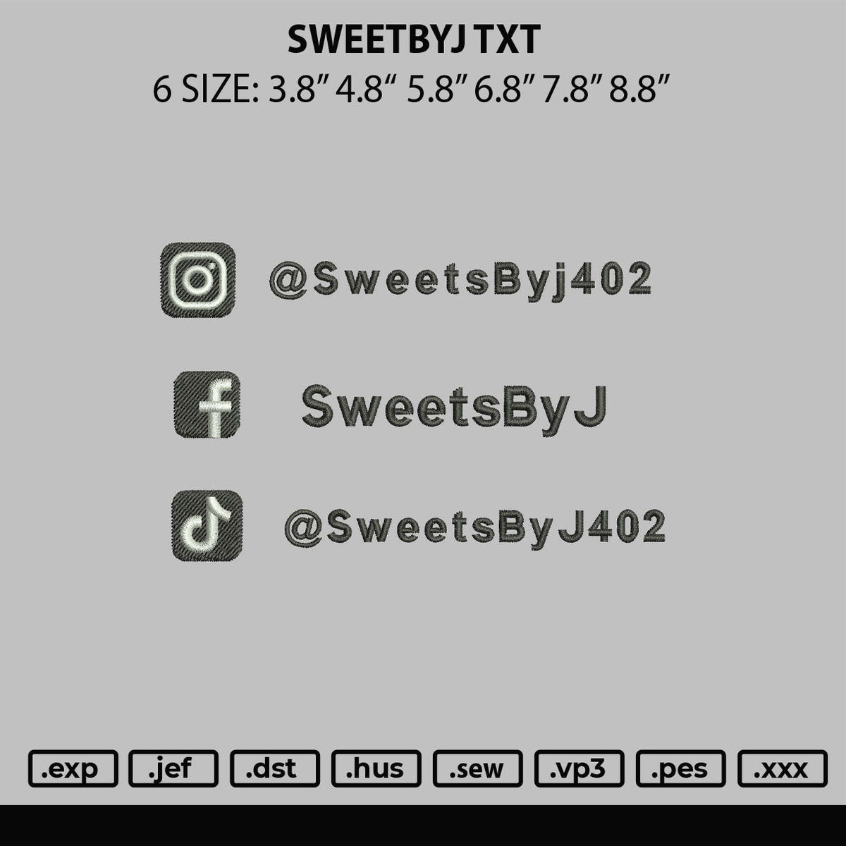 Sweetbyj Txt Embroidery File 6 sizes