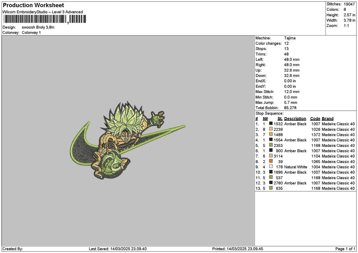 Swoosh Green Goku Embroidery File 6 sizes