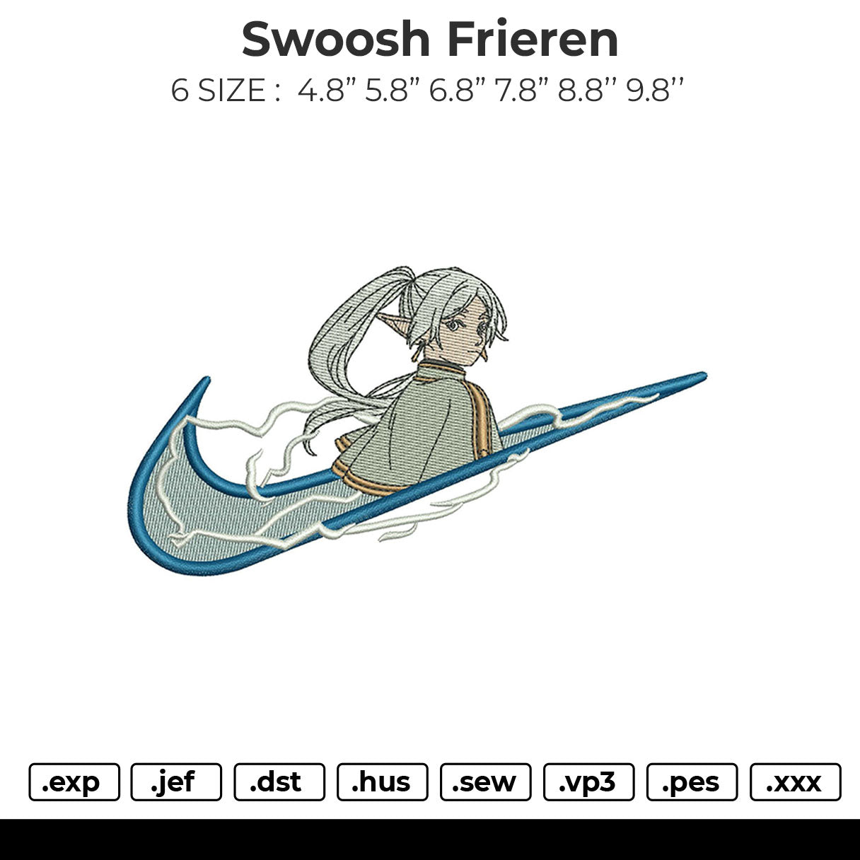 Swoosh Frieren Embroidery File 6 sizes