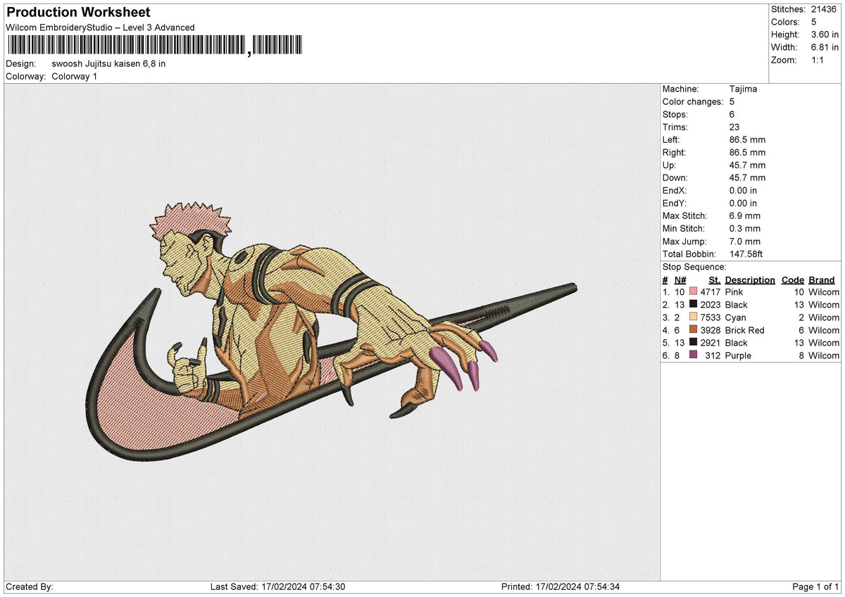 Swoosh Jujitsu kaisen Embroidery 6 file