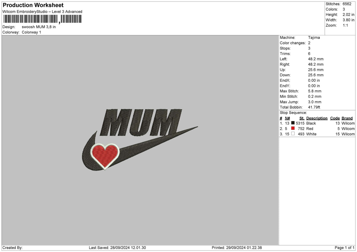 Swoosh Mum Embroidery File 6 sizes