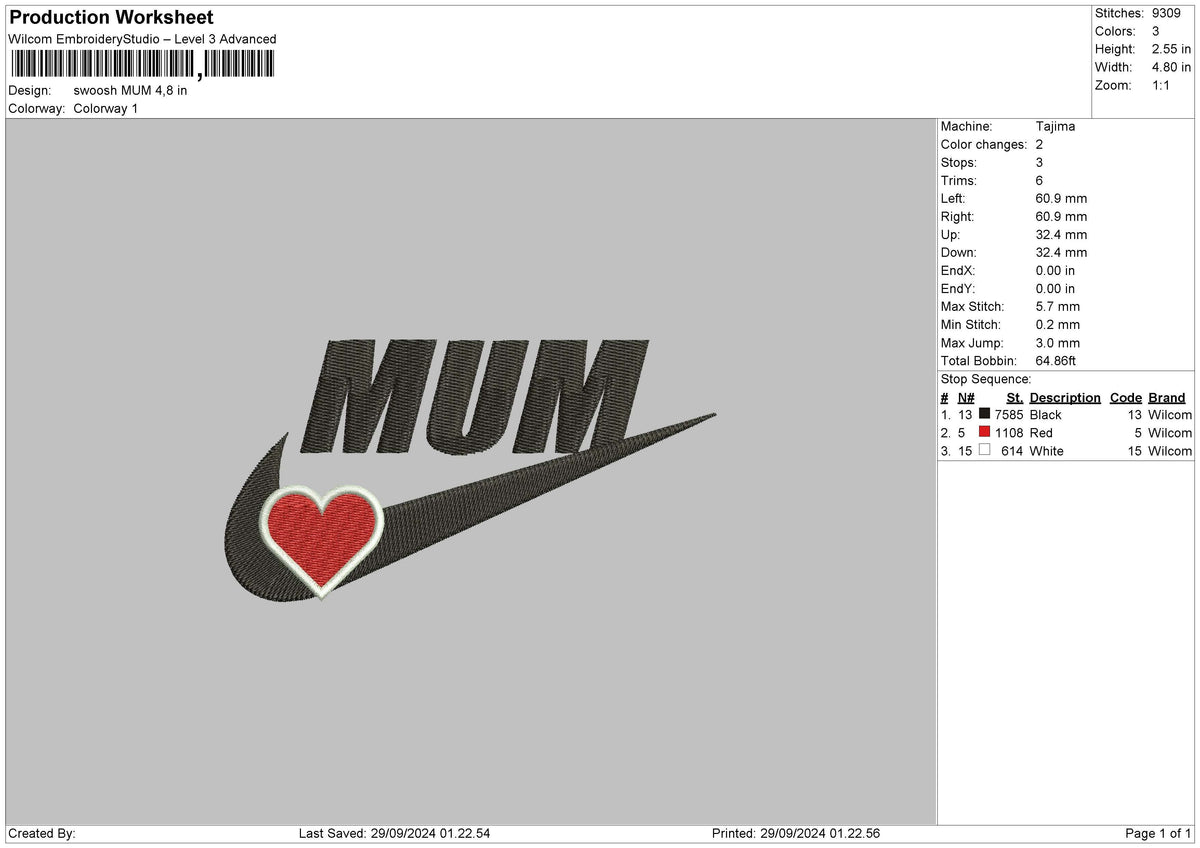 Swoosh Mum Embroidery File 6 sizes