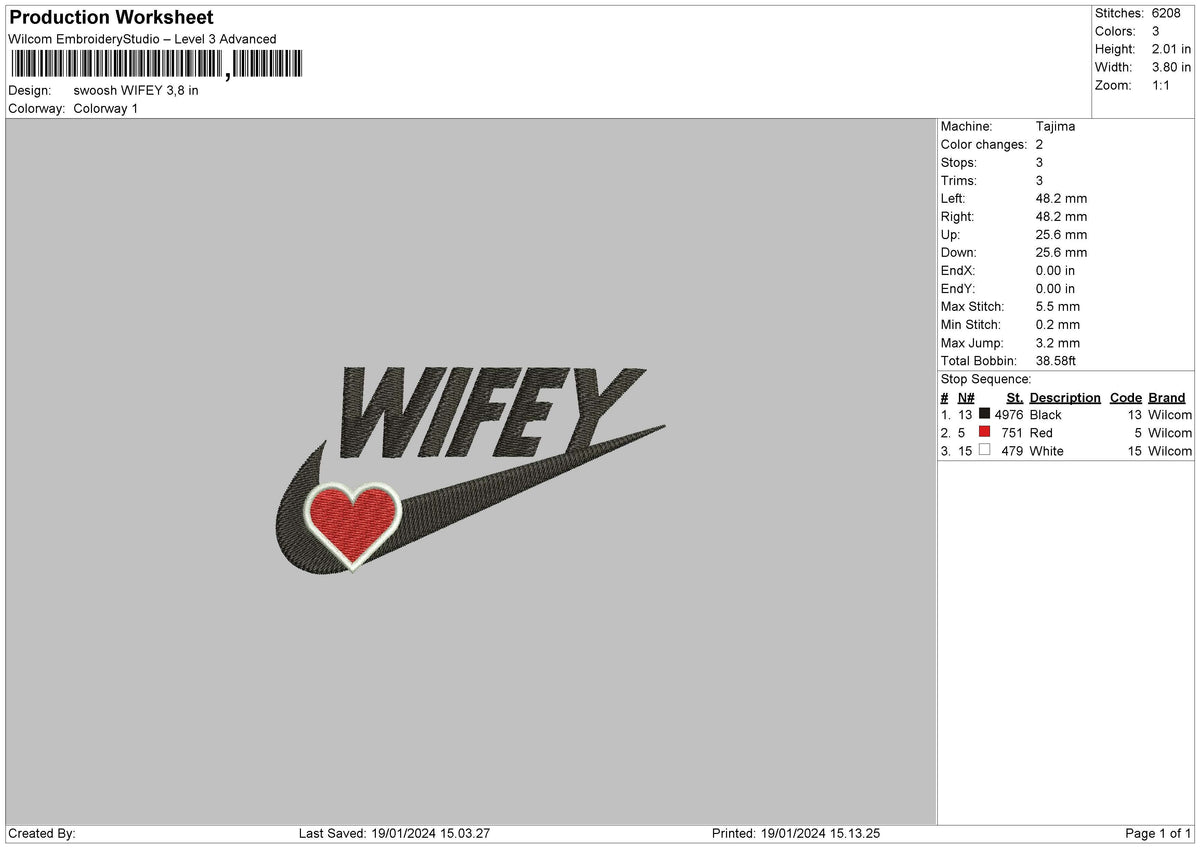 Swoosh Wifey Embroidery File 6 sizes